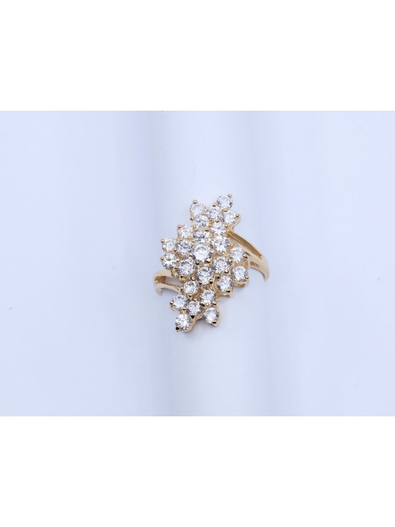 Unique 14k Karat Solid Yellow Gold Designer Cz Cluster Statement Ring Size 725